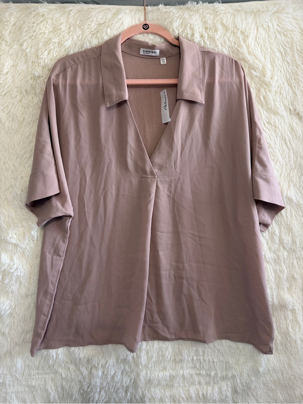 Reitmans Womens Short Sleeve V-Neck Blouse Plus Size XXL Taupe Flowy Minimalist